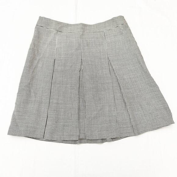 Akris Punto Pleated Checkered Diamond Patterned Black White Skirt Wool Size 12 - Picture 1 of 4